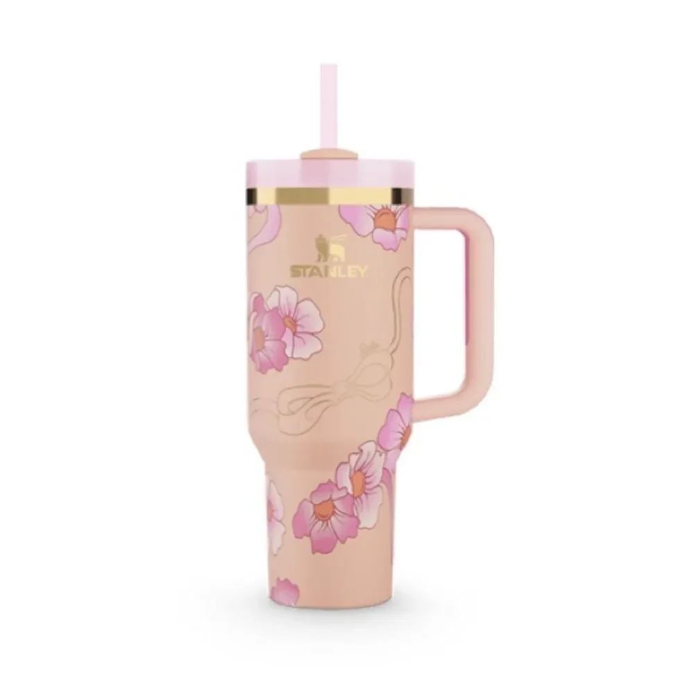 NEW-Stanley/Barbie- Floral Tumbler with Straw (80’s Peaches N cream) 40oz